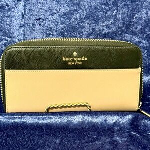 Kate Spade Colorblock Continental Staci Wallet Zip Around Toasted Hazelnut/Black